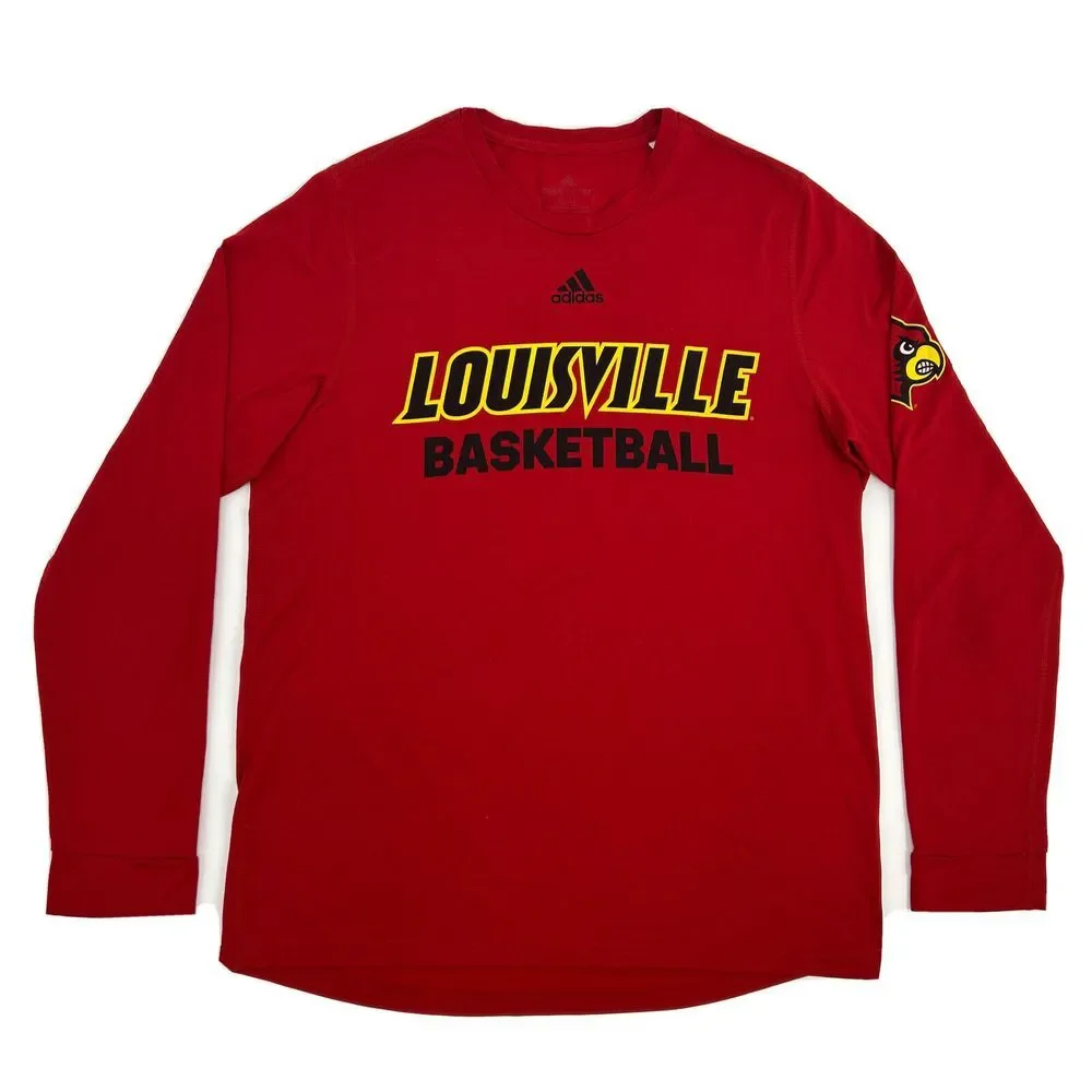 Louisville Cardinals Shirt Men's M Red adidas Long Sleeve Crew Neck Basketball‎